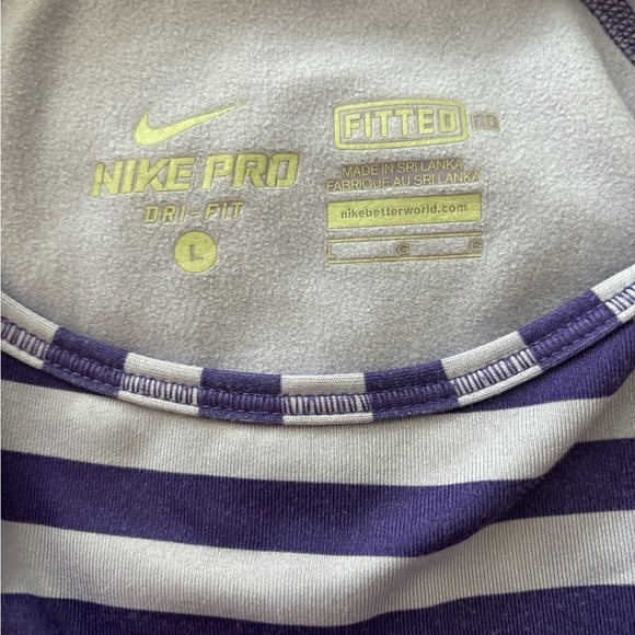 NIKE PRO DRI FIT top, long sleeves, lined, purple stripes size Large. Workout. - Picture 3 of 5